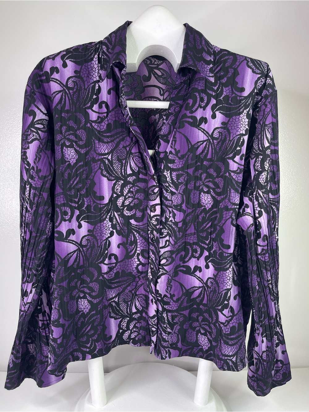 Apt. 9 Purple & Black Baroque Lace Print Button-Up Blouse Top Size 3x